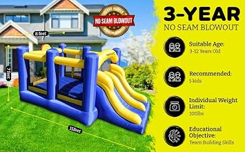 Island Hopper Racing Slide and Slam Inflatable Bounce House Dual Slides, Climbing Wall & Basketball Hoop for Fun Jumper with Durable PVC Build Outdoor/Indoor Bounce House