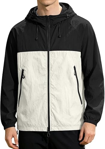ASUIU Mens Summer Jacket UPF 50+ Sun Protection Outdoor Lightweight Full Zip Hoo