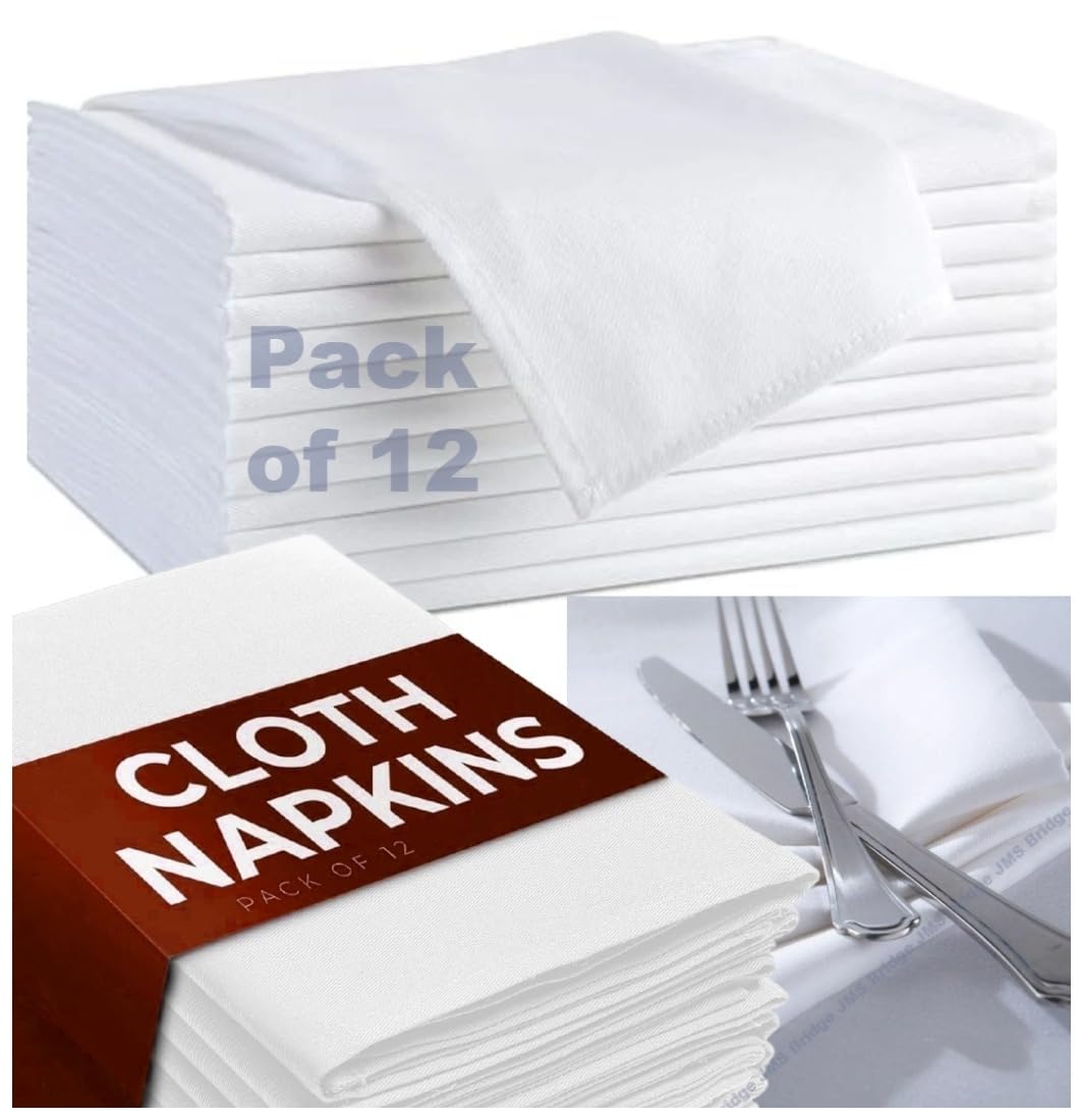 Jms Bridge White Cotton Cloth Napkins Set Of 12 (50Cm X 50Cm) Soft Cotton – Hotel Quality, Durable & Reusable Dinner Napkins For Dining, Weddings, Events & Everyday Use