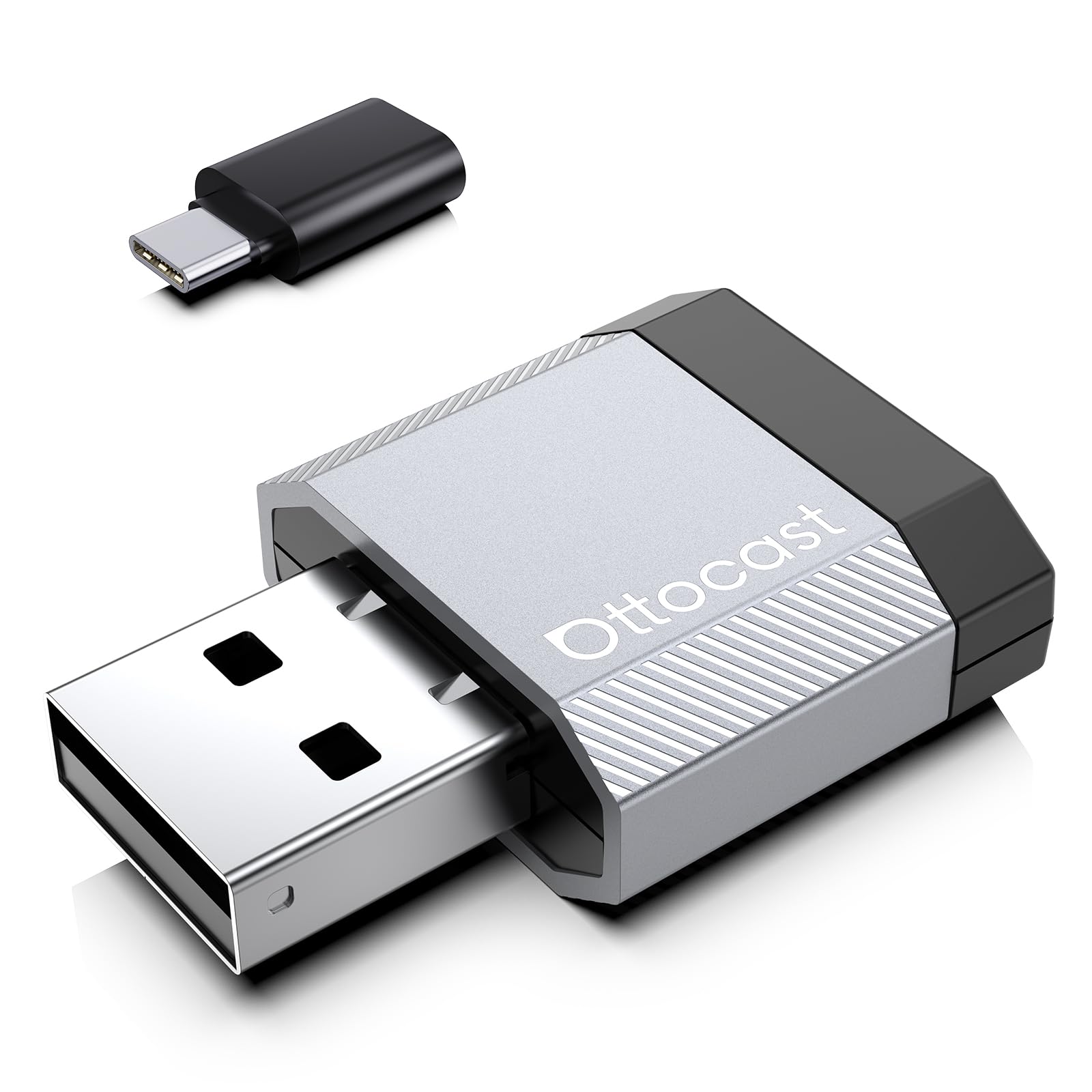 2026 Aggiornato Ottocast Mini Nova, Adattatore CarPlay e Android Auto Wireless, USB Plug & Play, Connessione Automatica, Design Compatto in Alluminio, Connessione Stabile Dual Band
