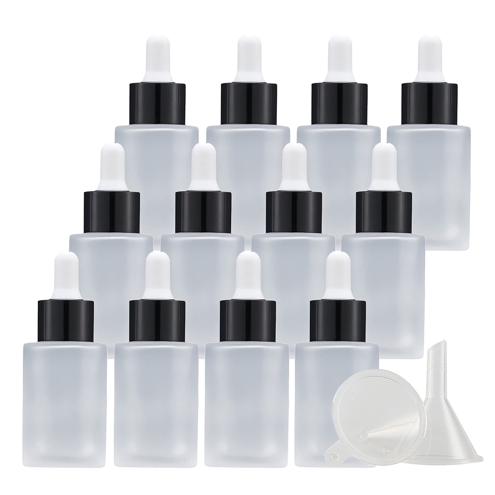 Butelka z rozpylaczem, 12 sztuk, 30 ml, pusty, okrągły, matowy, przezroczysty szklany zakraplacz ze szklanymi pipetami, czarne fiolki z pierścieniem śrubowym do mieszanek olejków eterycznych do