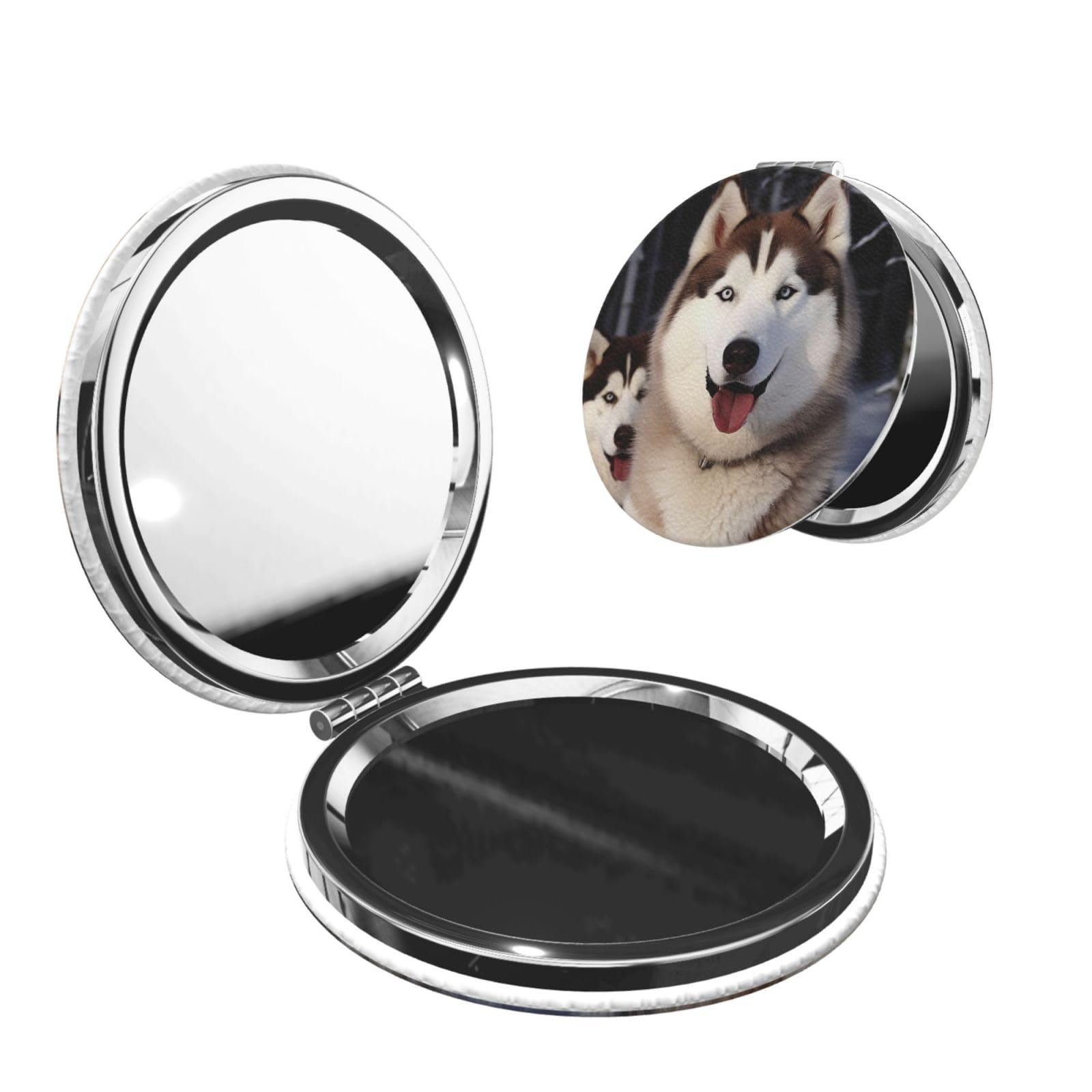 DWVTSLH Huskies Compact Mirror for Purse, Double-Sided 2X/1X Magnifying Mirror for Women Men, Travel Makeup Mirror for Handbag, Handheld Vanity Mirror for Gift