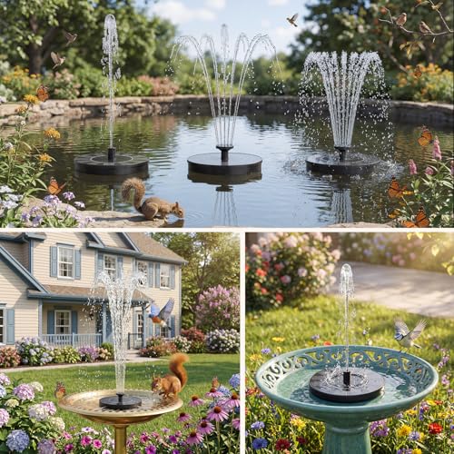 image for AMZtime Solar Fountain for Bird Bath, New Upgrade Mini Solar Fountain 