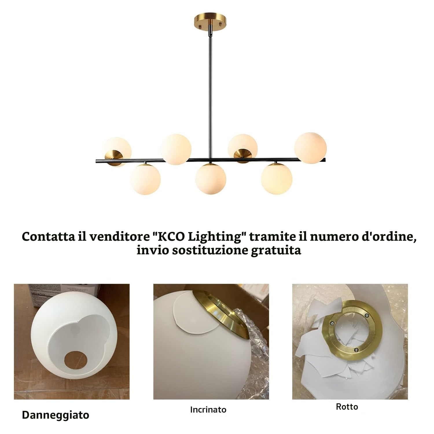 KCO Illuminazione Nero e Ottone Lineare Lampada a Sospensione Mid Century Moderno Sputnik Lampadario 7 Luci Vetro Latte Globo Cucina Isola Illuminazione a sospensione per Sala da pranzo Soggiorno