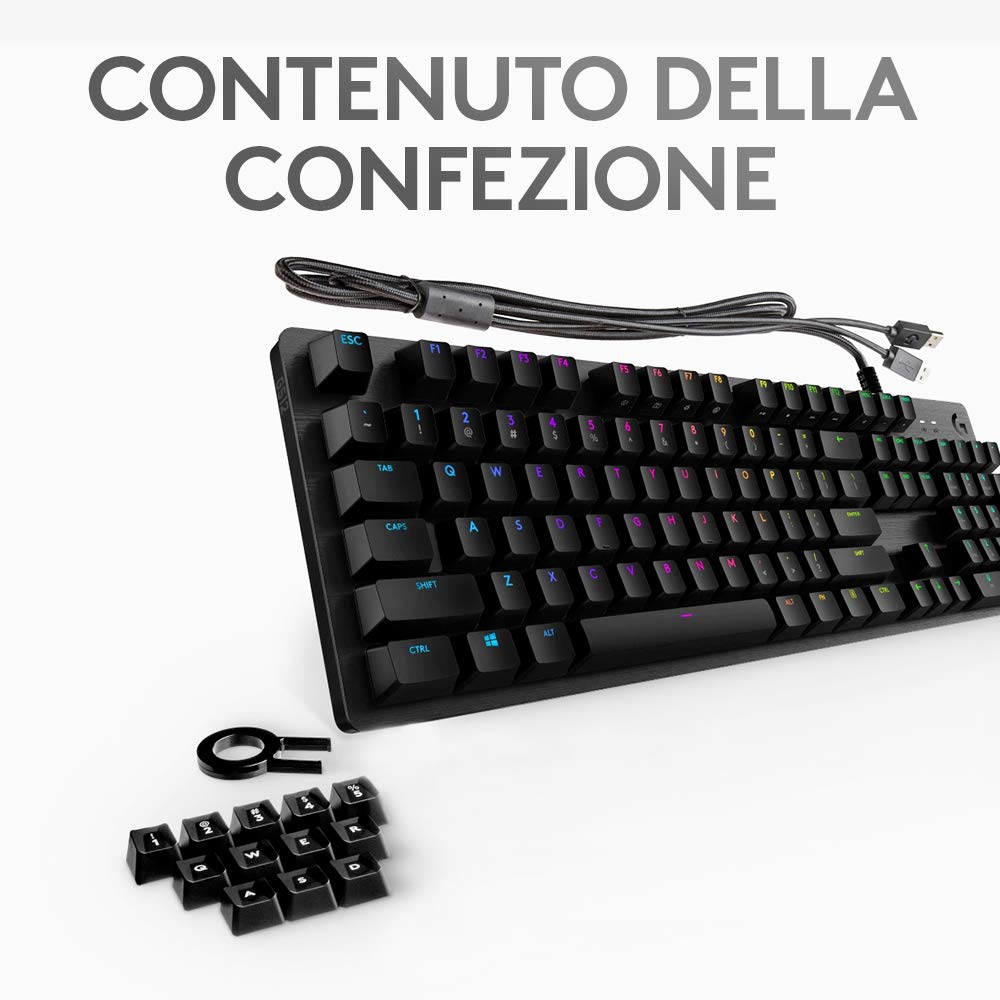 Logitech G512 Tastiera Gaming Meccanica, RGB LIGHTSYNC, Tasti Retroilluminati, GX Blue Clicky Switch, Telaio in Alluminio Spazzolato, Tasti Personalizzabili, USB, QWERTY US Layout, Carbon/Nero