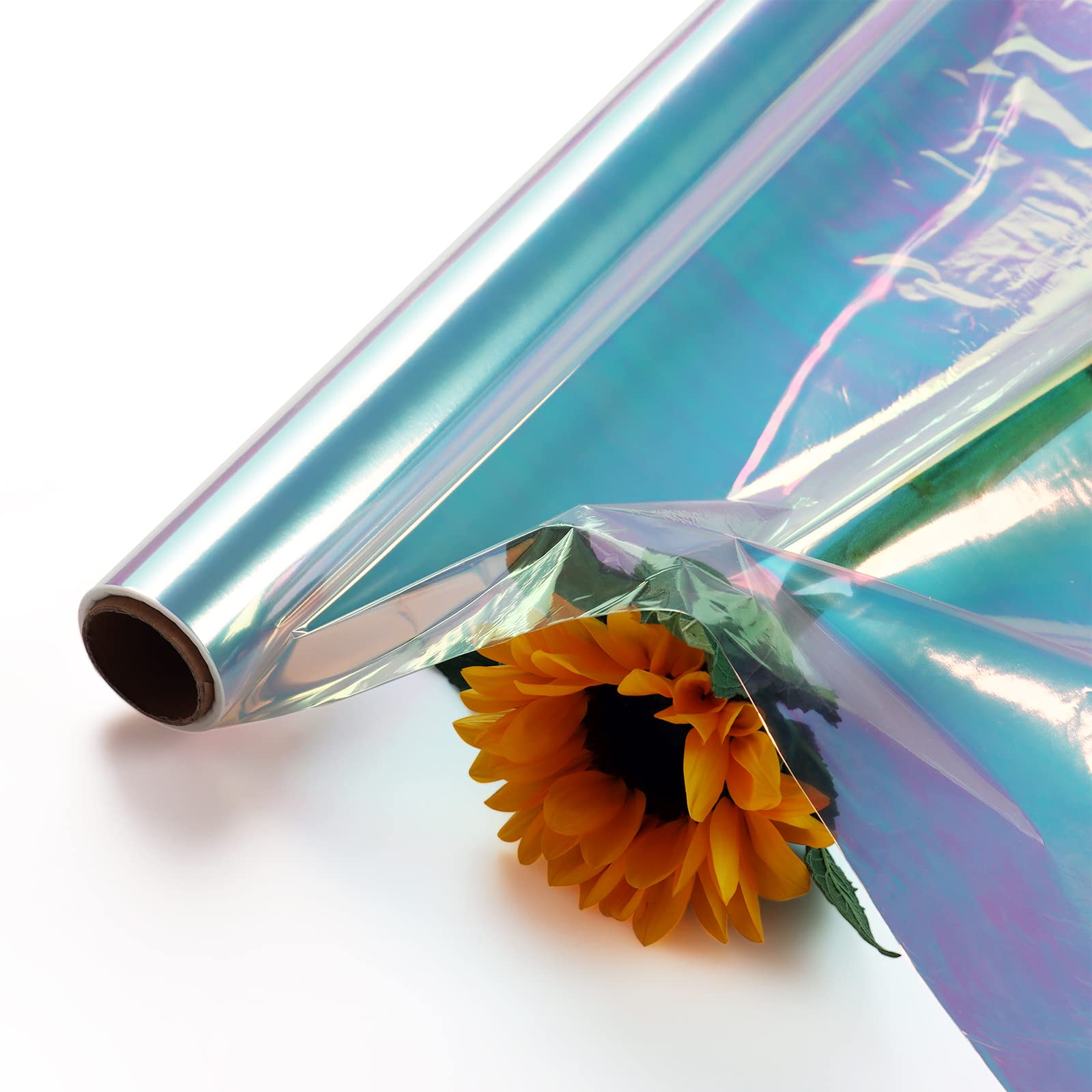 Papier Cadeau Cellophane Irisé Arc-en-Ciel - Lot De 100 Feuilles 23x23cm