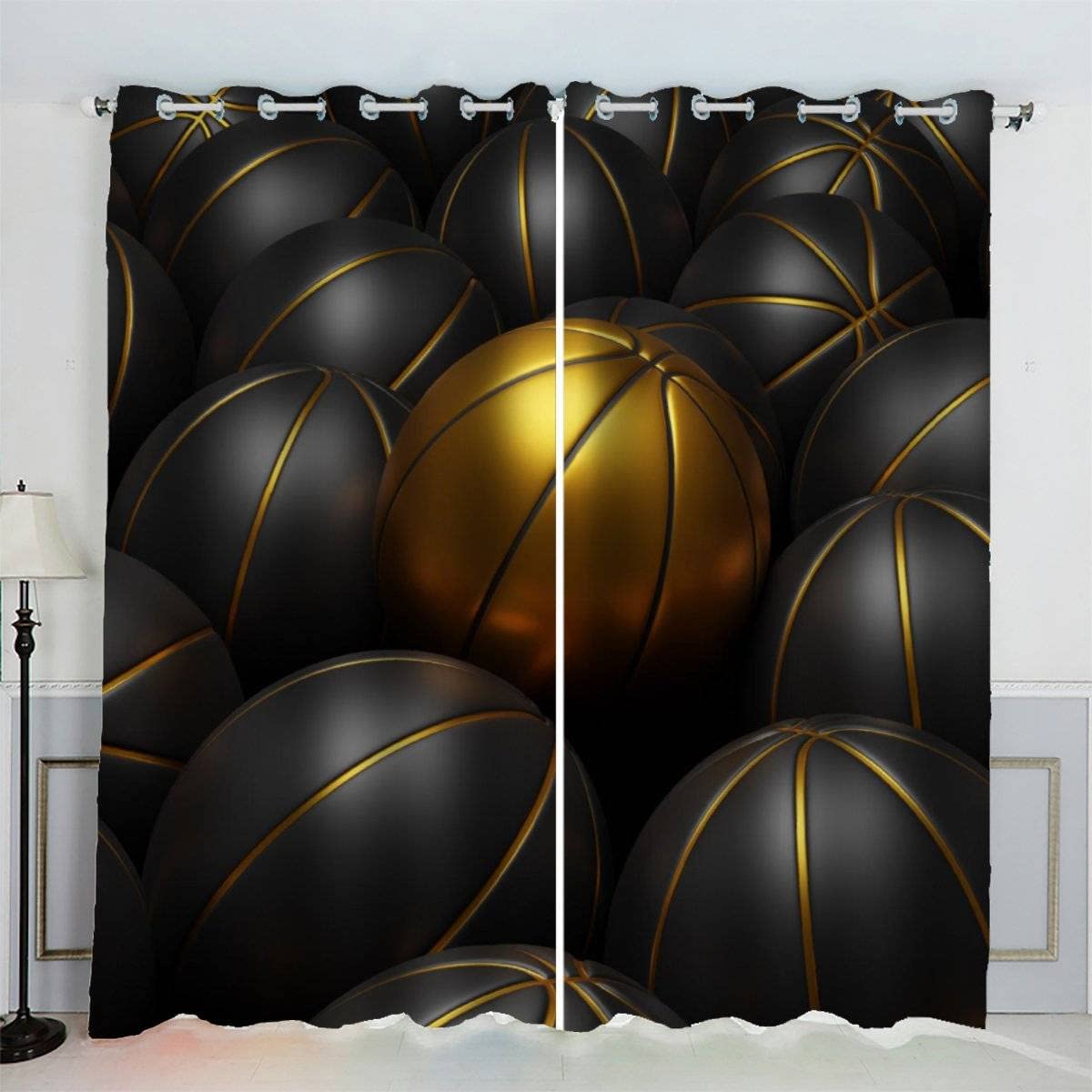 VASENA Blackout Curtains Basketball Sports Theme Window Drapes Noise Reducing Polyester Fabric Blackout Curtain Panels for Living Room Thermal Drapery 2 Panels (W234xL183cm)