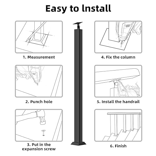 Miniatura 22 de 42/40/38/36/34in Square Stair Baluster Posts- 270° Adjustable Metal Railing Spindles with Flat Bracket Base and Screws Kits; Iron Posts are Suitable