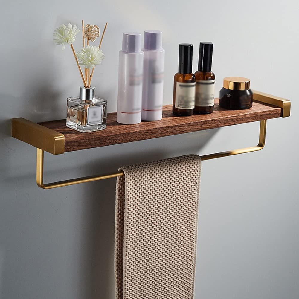 BAHELS Shower Caddy Wood Bathroom Shelf Bath Shower Shelf with Towel Hanger Wall Mounted Corner Shelf Kitchen Storage