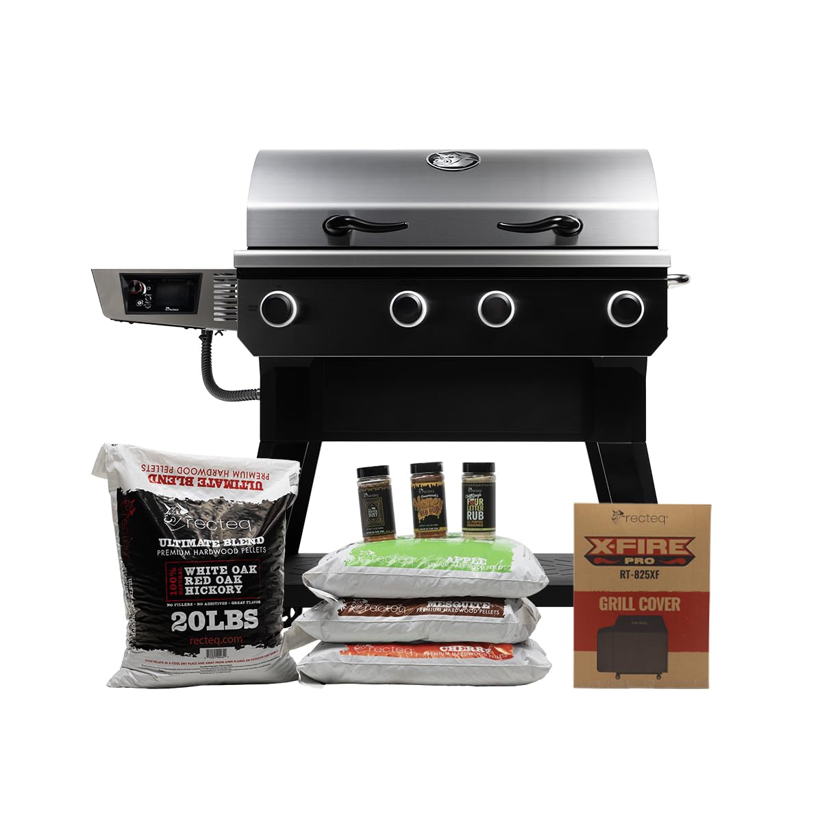 recteq X-Fire Pro 825 Wood Pellet Smoker Grill, Wi-Fi Electric Pellet Grills, Dual Cooking Modes for Hot and Fast + Low and Slow Cooking (Grill + Basics Bundle)