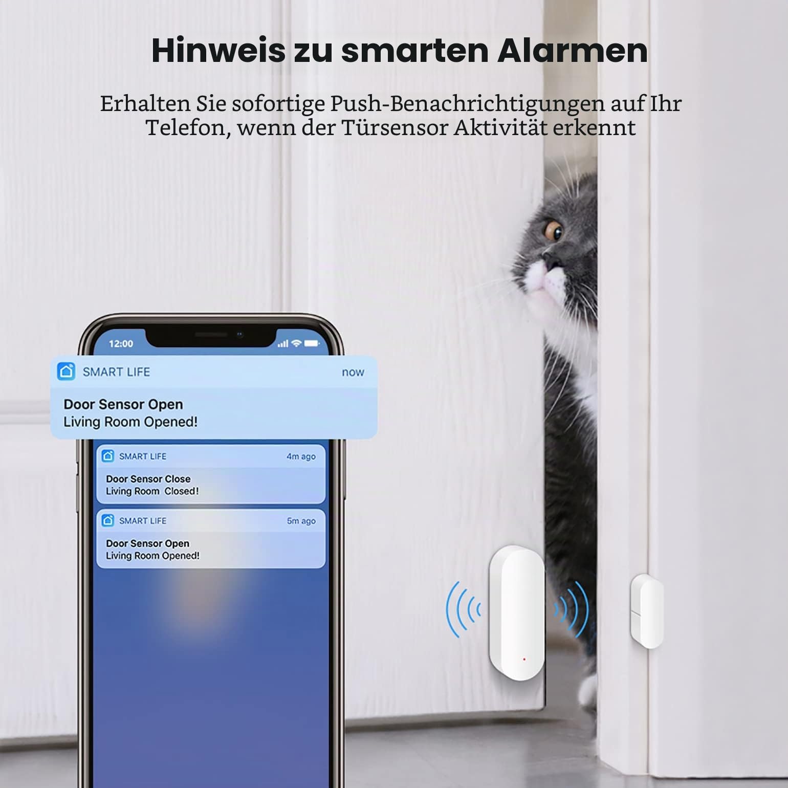 Tür-Fenster-Sensor: Smart Tuya Türsensor Kostenlose App Echtzeit-Benachrichtigungen, WiFi Fensterkontaktsensor für Heimsicherheit & Smart Home Automation, Arbeiten mit Alexa Google Assistant (4 Pack)