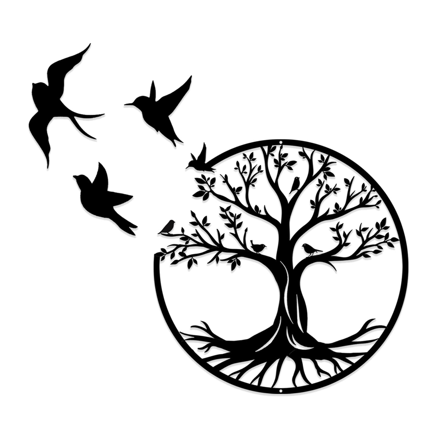 Luccyle Tree Life Metal Wall Art, Large Metal Tree of Life Metal Wall Art Decoration, Suitable Home Office Living Room Garden Bedroom, Decor Sculpture (50x50cm) (Bird 30cm)