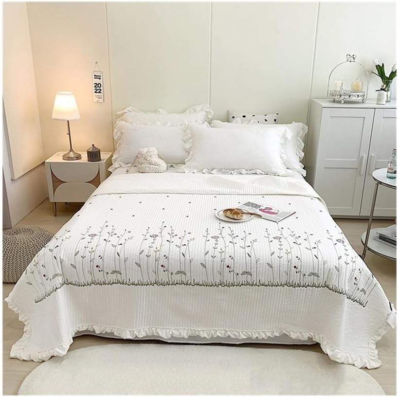 طقم ملاءات سرير من 4 قطع Elegant Floral Summer Quilt Set Soft Lightweight Microfiber Bedding, 1 Air-conditioning Blanket and 2 Pillow Shams طقم ملاءات وأغطية وسائد(أبيض,180x220cm 3pc)