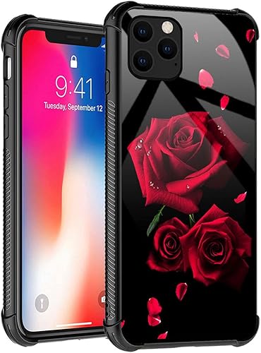 TnXee Funda compatible con iPhone 13, diseño romántico de rosas rojas para iPhone 13, funda para niñas y mujeres