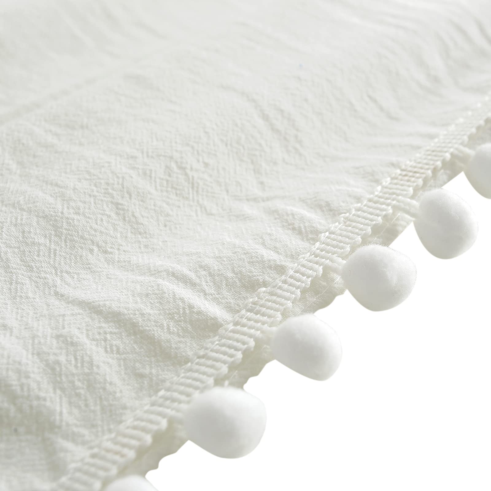 rismart Rechteck Tischdecke Tischtuch Pom Pom Couchtisch Decke Weiß,140 x 260 cm