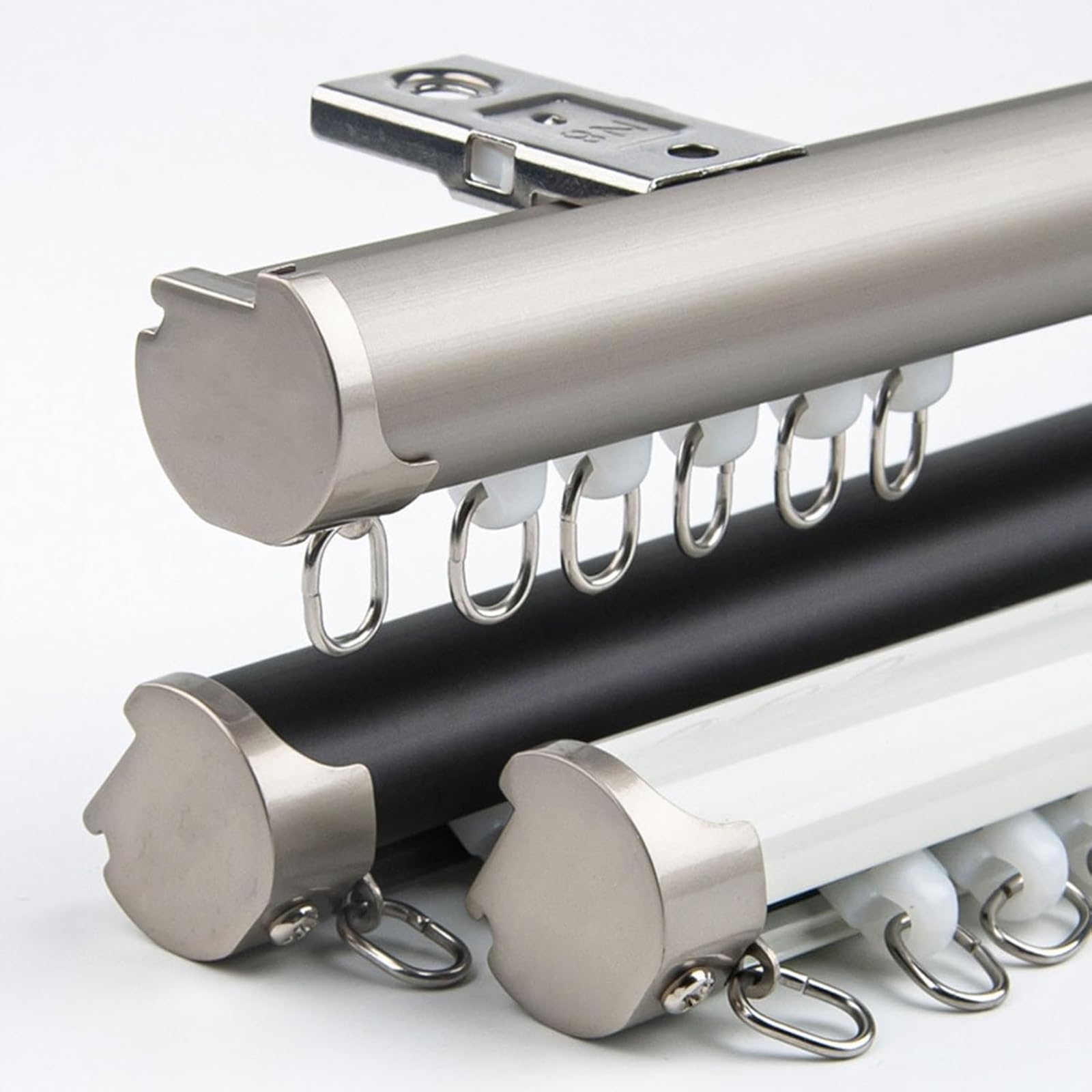 Montowany na suficie system szyn do zasłon do użytku wewnątrz, aluminiowy pręt 3,6 m z przesuwnymi haczykami, idealny do przegród sypialni i pokoju, stylowe szare wykończenie