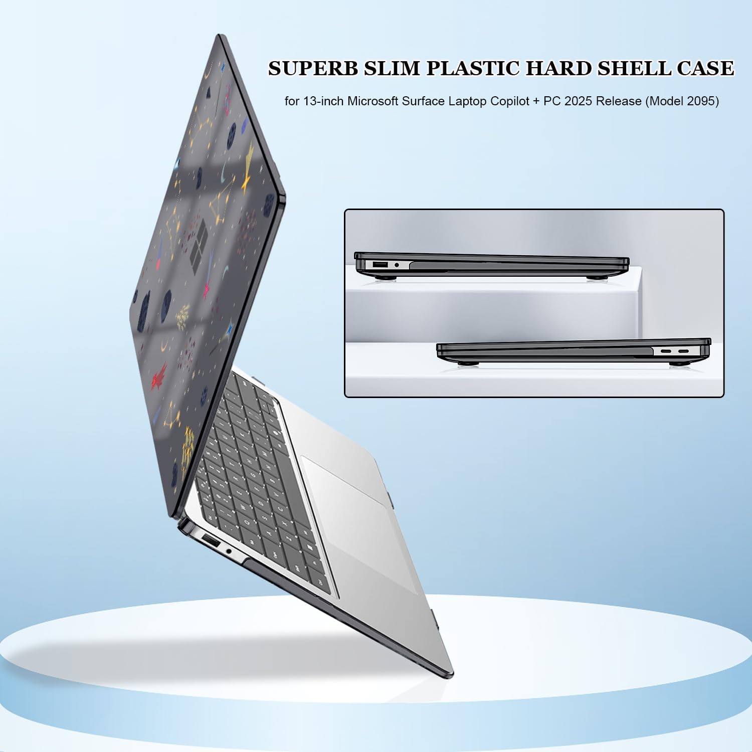 Case Compatible with Model 2095 Microsoft Surface Laptop 13 inch Windows 11 Copilot+PC+Touchscreen 2025, Cute Printed Pattern Plastic Hard Shell Case with Keyboard Cover Screen Film, Stars and Space - Image 3
