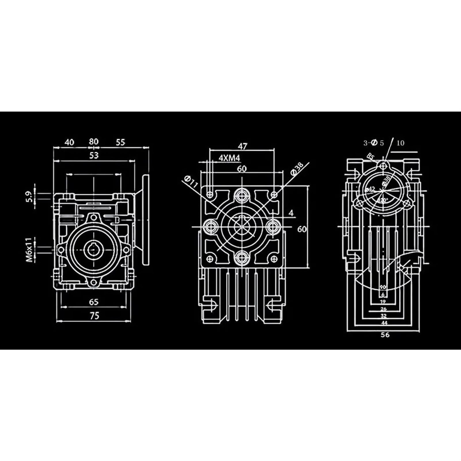 Caja de cambios NMRV030, eje de entrada de 11mm, eje de salida de 14mm, reductor de engranaje de gusano 5:1 7,5:1 10:1 80:1, reductor de relación for Motor Nema 23 Herramientas(25:1)