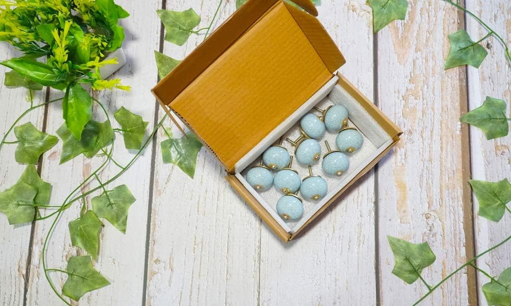 Handcrafted Assorted Colors Knobs | Floral Handles | Ceramic Cabinet Pullers | Mix Vintage Combo Designer Gift; Sky Blue