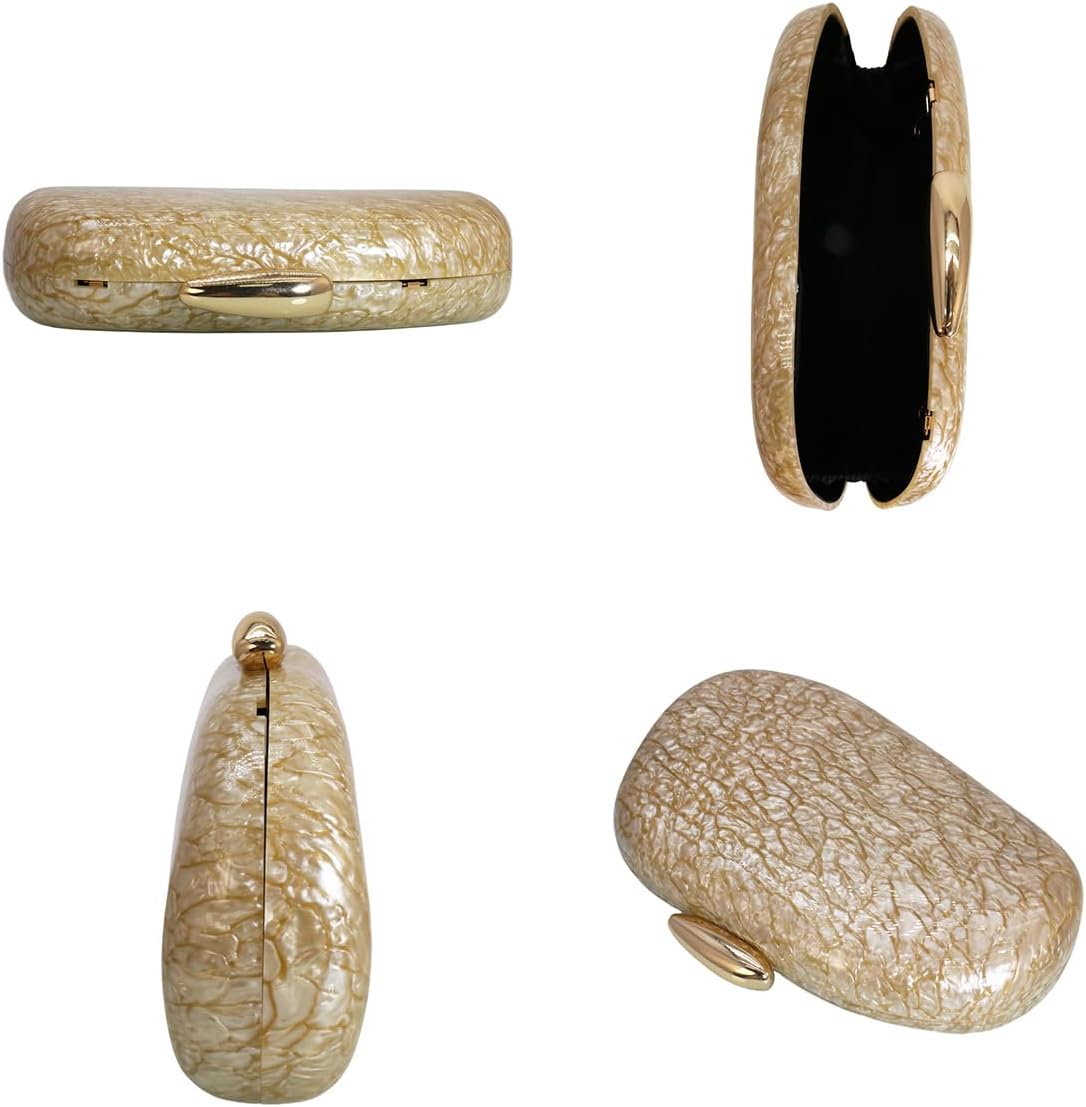 Women Elegant Acrylic Stone Shape Chain Crossbody Bag Chic Marble Shell Purse Wedding Handbag for Banquet Party