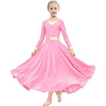Girls Parise Dance Dress Long Sleeve Loose Fit Liturgical Worship Costume Metallic Gold Church Robe