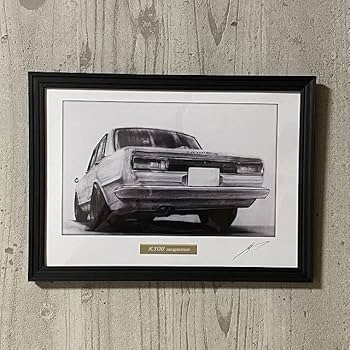 車の鉛筆画 木製フレーム付き mirror-man-ys_a4-nf-z31z