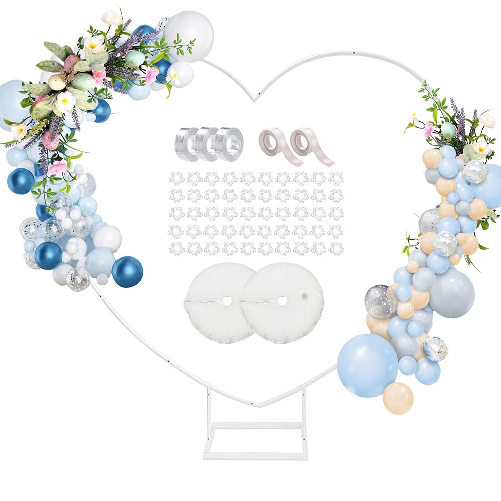 Heart Shaped Metal Balloon Arch Kit,6.6ft Wedding Heart Arch Backdrop Stand,with Water Bag for Proposal, Wedding, Valentine’s Day, Bridal, Birthday Party Decorations (White-Regular-S)