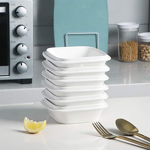 Miniatura 5 de SWEEJAR Ramequines cuadrados de porcelana de 10 onzas con mango para hornear, platos de soufflé, platos de salsa, cuencos de inmersión apilados para