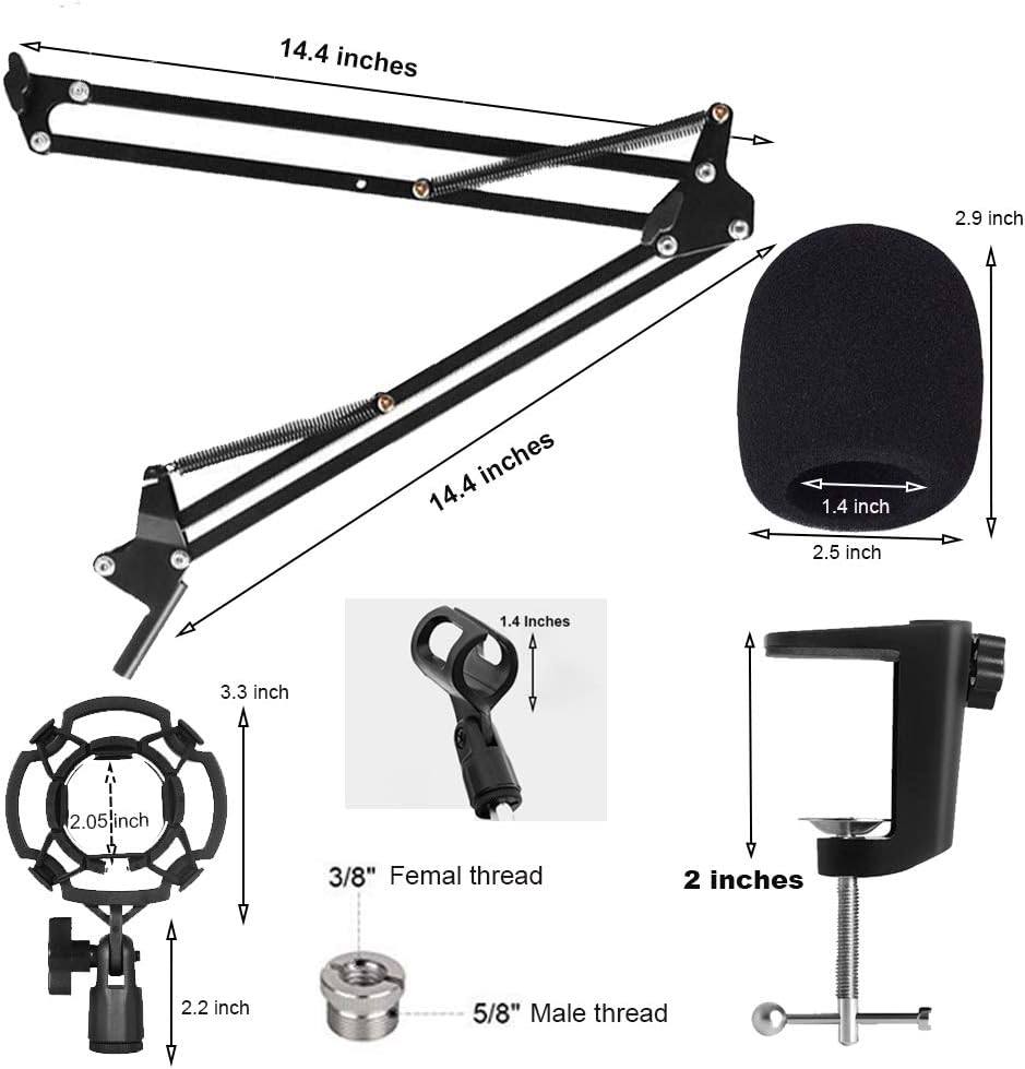Exclusive Discount 60% Price Upgraded Microphone Stand for Blue Yeti Mic Boom Arm Adjustable Suspension Scissor Mic Holder with Shock Mount 3/8 to 5/8 Screw Adapter Pop Filter and Foam Windscreens Broadcasting and Recording