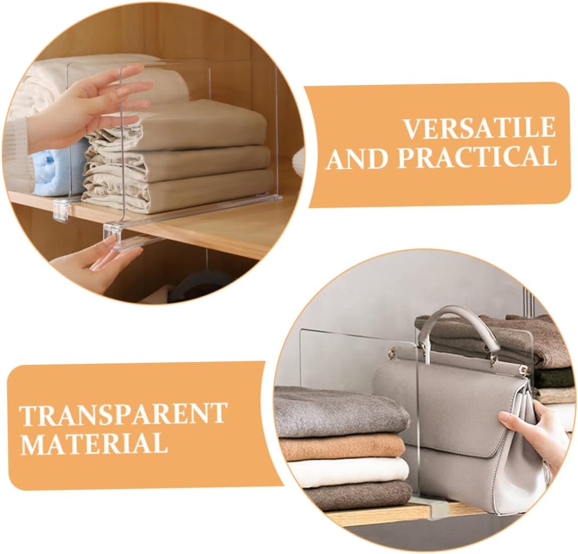 Zerodeko 6pcs Clear Closet Shelf Dividers Transparent Wardrobe Organizers for Clothes and Purse Storage Sturdy Cabinet Dividers for Neat Organization Closets and Cabinets