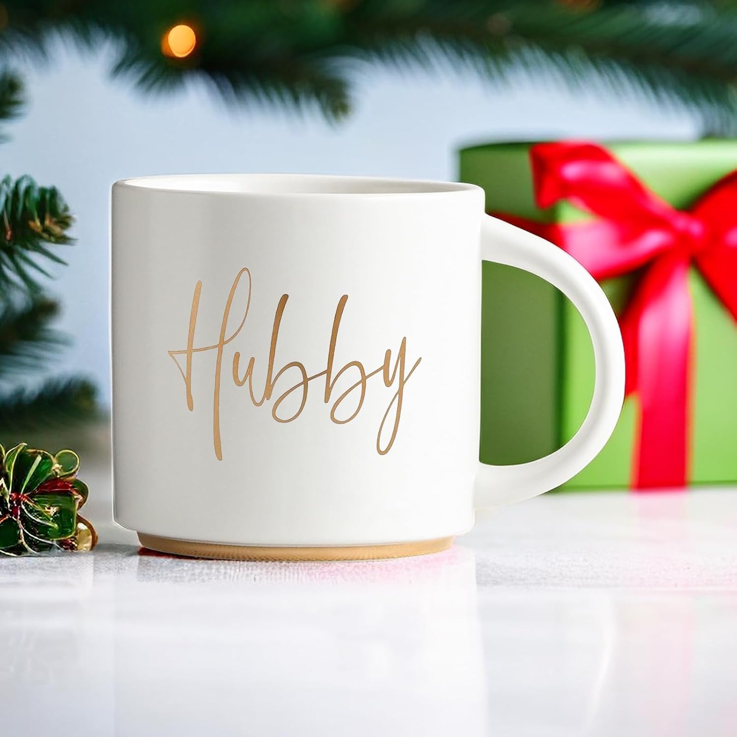 COLLECTIVE HOME - Couples Coffee Mug, Golden Hubby/Wifey Ceramic Coffee Mug, 15 Oz Coffee Cup, Husband And Wife Engagement Present (Wifey)