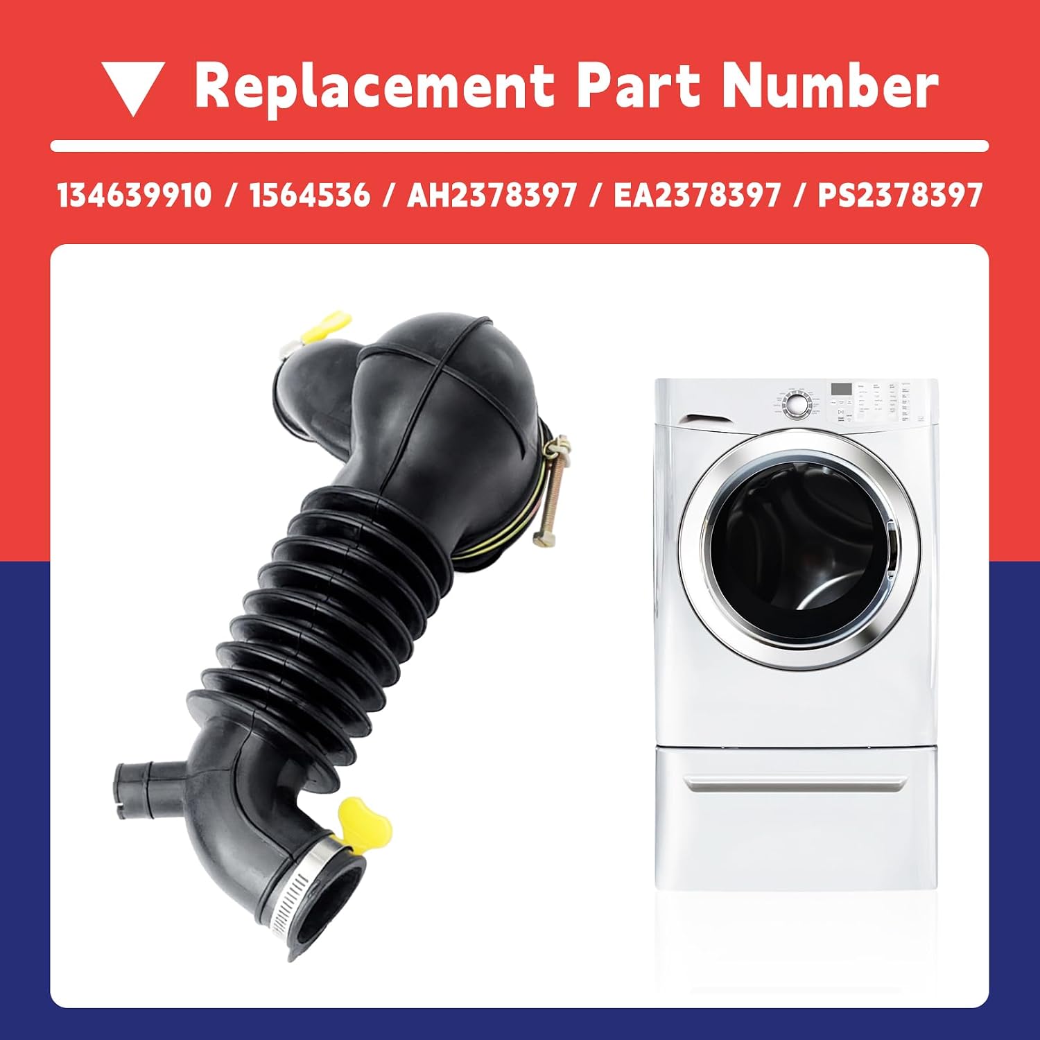 134639910 Washer Coin Trap Tub-to-Pump Hose Compatible With Frigidaire FAFS41 FAFS44 EIFLS60 EWFLS70J Washing Machine, Replace 1564536 AH2378397 EA2378397 PS2378397, Black Part with Clamp