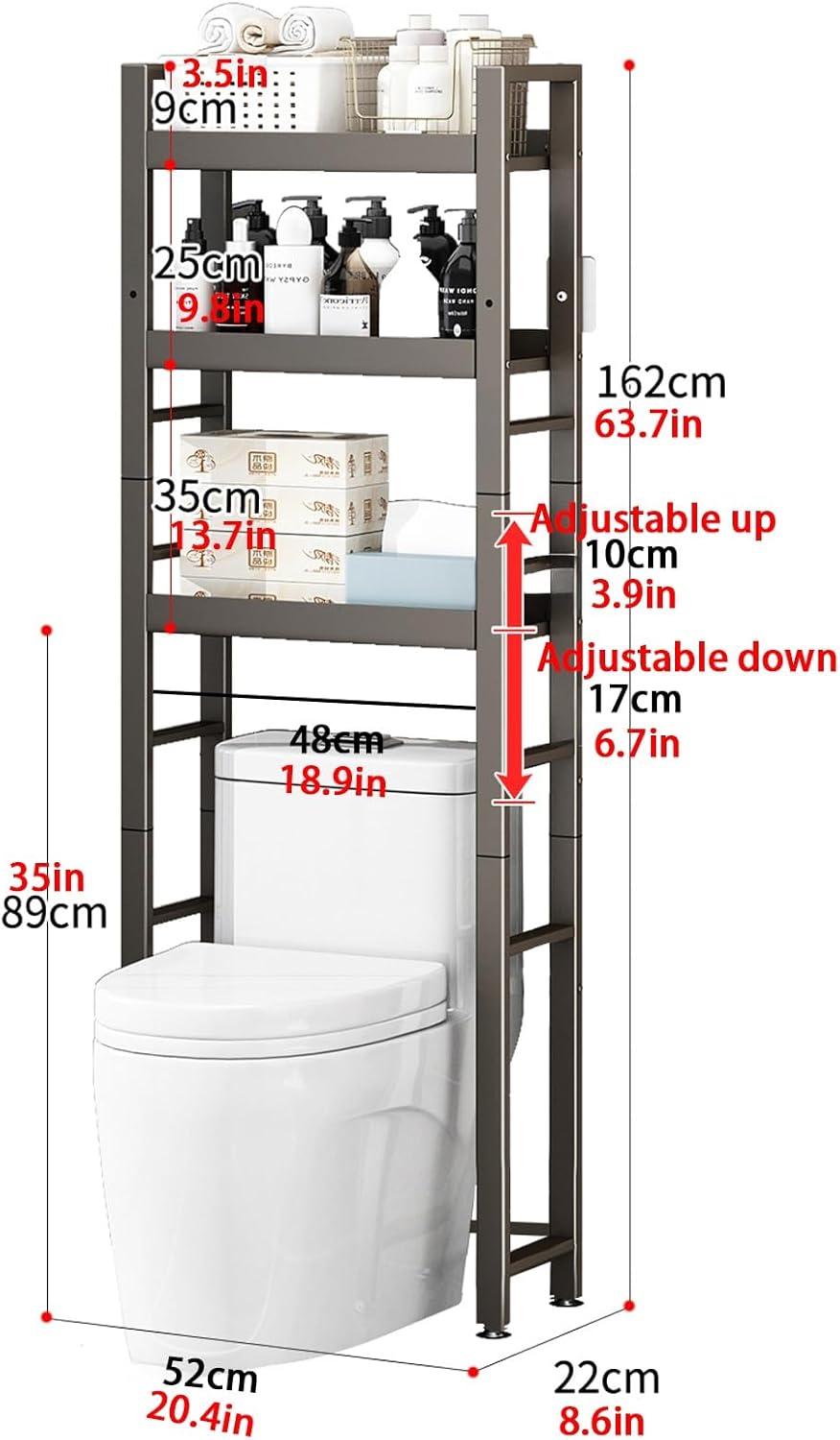 Over The Toilet Storage Cabinet Rack, 3-Tier Toilet Organizer Shelf, Bathroom Storage Over The Toilet with Inner Adjustable Shelf, Anti-Tip Device, for Small Rooms