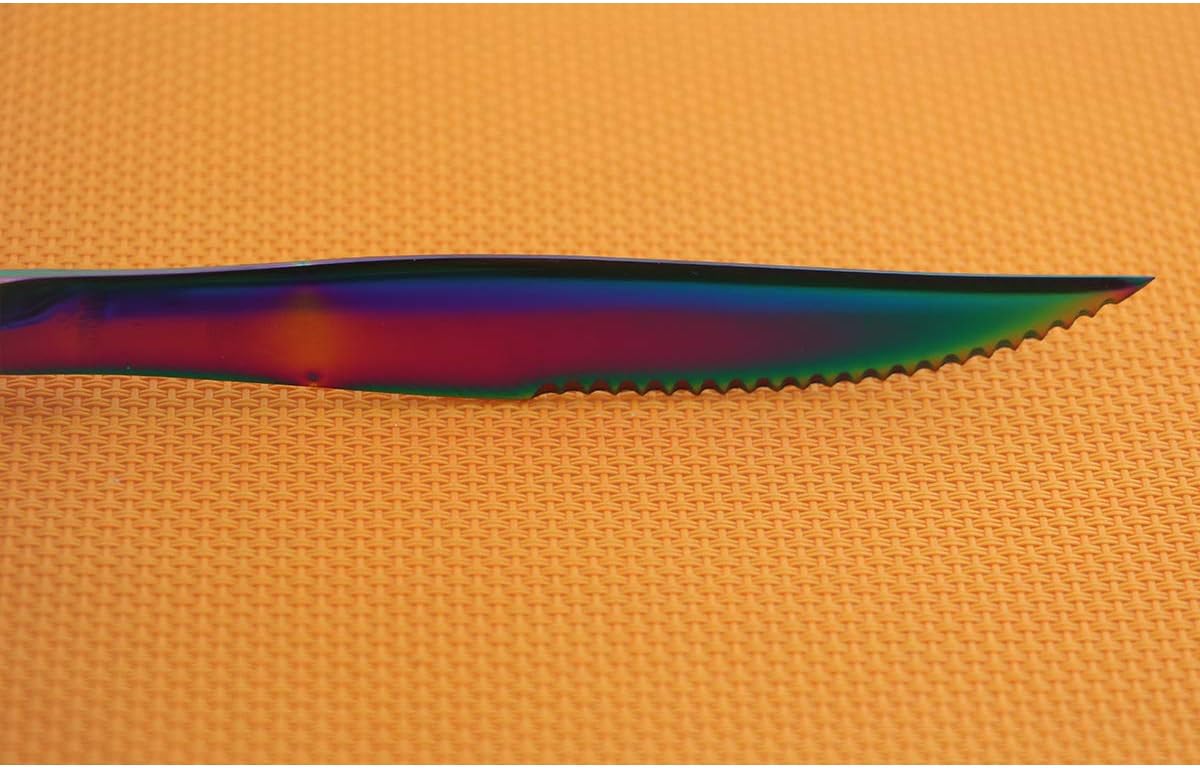 8 Pieces Mirror Polished Stainless Steel Steak Knife Set Flatware 9-inch Rainbow Heavy Duty Shiny Serrated Knives Service for 8