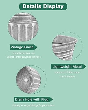 vensovo 8 Inch Shallow Galvanized Planters, 6 Pack Metal Succulent Pots