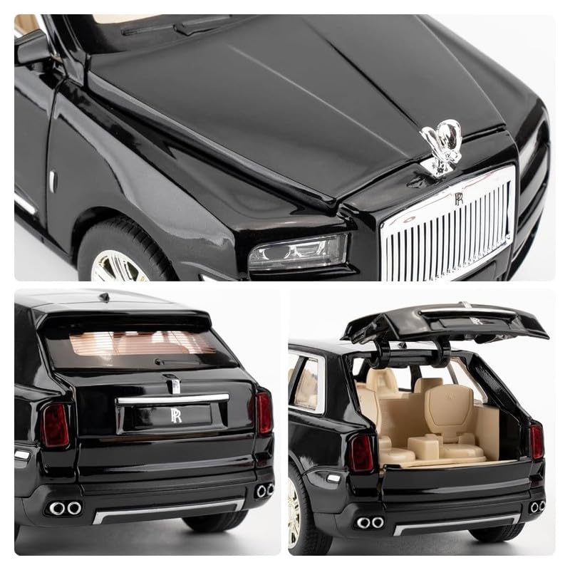 Image of Kids Model 1:24 RR Cullinan Die Cast Metal Car Pull Back Action Opening Doors with Realistic Engine Sound Lights Toy Car Gift for Boys - Black