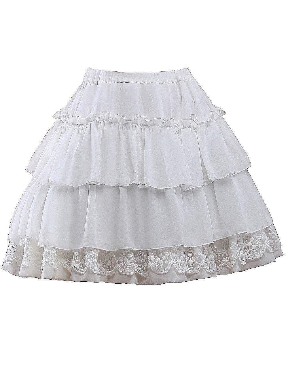 Antaina Weiß Baumwolle Blumenspitze Rüschen Layered Viktorianisch Knielang Elegant Lolita Tutu Rock Faltenrock
