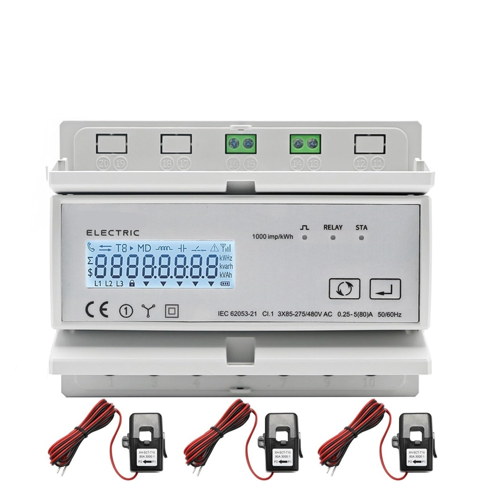 Moniteur KWH triphasé bidirectionnel avec 3 transformateurs CT