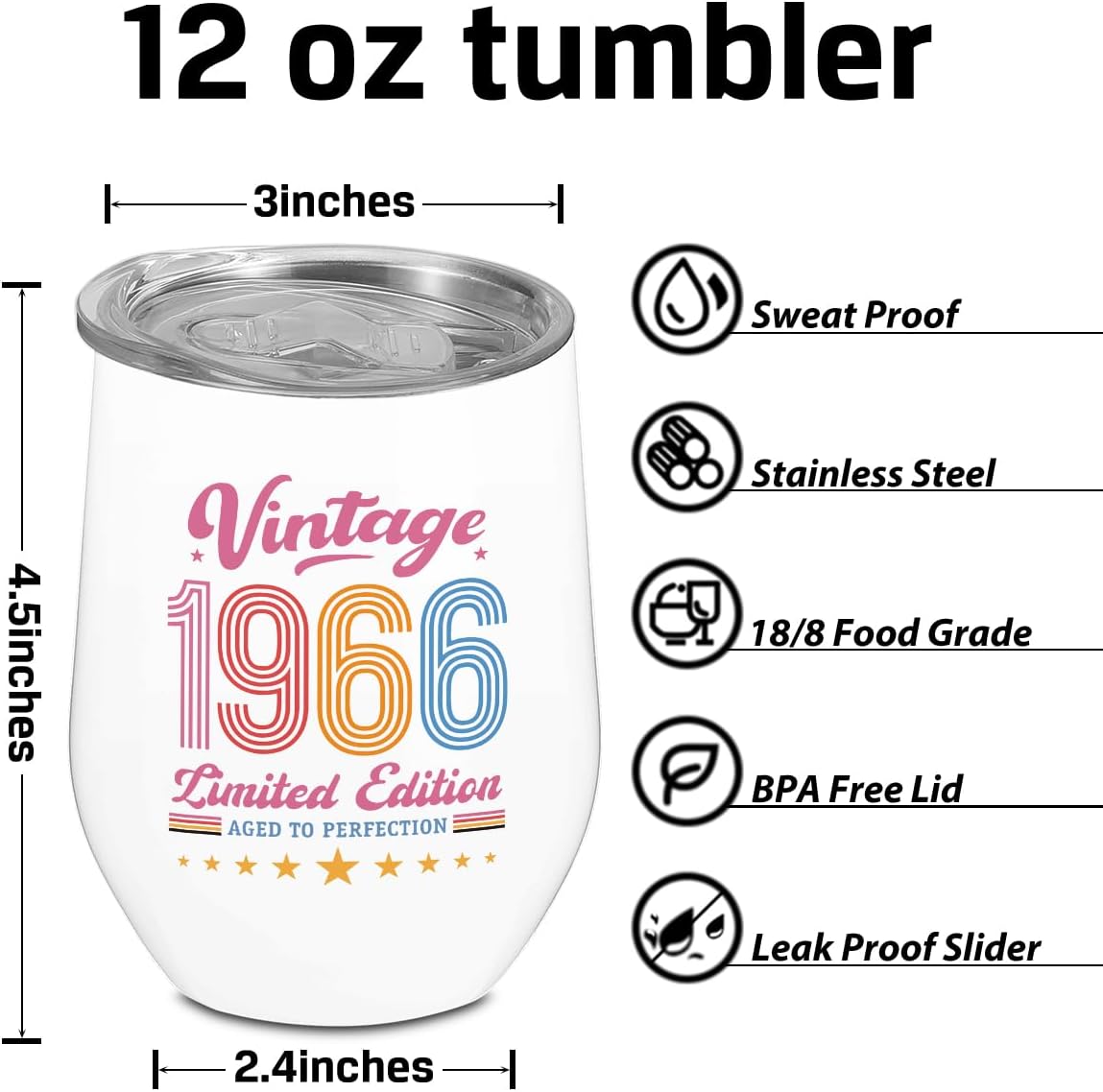 60th Birthday Gifts for Women Mama Mommy Sister 60th Birthday Gift Ideas 1966 Coffee Mug Mothers Day Wine Tumbler Gifts for 60 Year Old Woman Turning 60 Cheer to 60 Years Stainless Steel 12 Oz Tumbler - Image 2