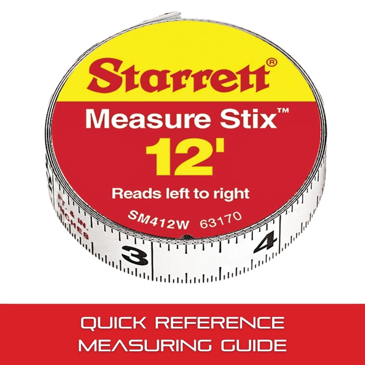 Starrett Tape Measure Stix with Adhesive Backing - Mount to Work Bench, Saw Table, Drafting Table - 1/2" x 12', S1 Style Number, English Metric, Left-Right Reading - SM412W