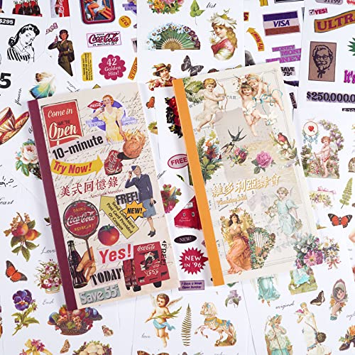 20 hojas de calcomanías vintage Washi, calcomanías estéticas retro, para álbumes de recortes, planificadores, proyectos de collage de manualidades, tarjetas de decoupage Cover