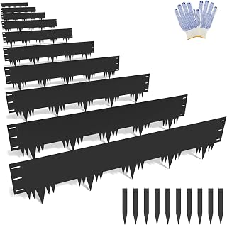 Galvanized Steel Landscape Edging Border 10 Packs 42'' L x 9.5'' H, Metal Landscape Garden Edging Border with 10 Stakes, Hammer-in Lawn Edging for Landscaping, Flower Bed, Yard, Pathway (35ft Total)