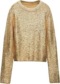 Niiyyjj Women's Knit Sweater Round Neck Long Sleeve Crackled