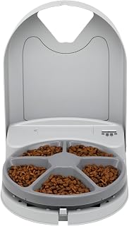 PetSafe Automatic Dog Feeder, 5 Meals, 40 oz Capacity, Plastic, for Dry Food, Multiple Pets | Schedules up to 5 Meals/Treats, Each Compartment Holds 1 Cup, Feed-Now Button, Dishwasher-Safe Tray