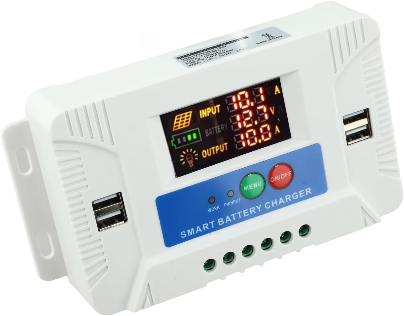 12V/24V Auto Photo voltaic Cost Controller 30A with LCD Show,4 USB Ports,for Lead Acid,LiFePO4,and Lithium Batteries,White