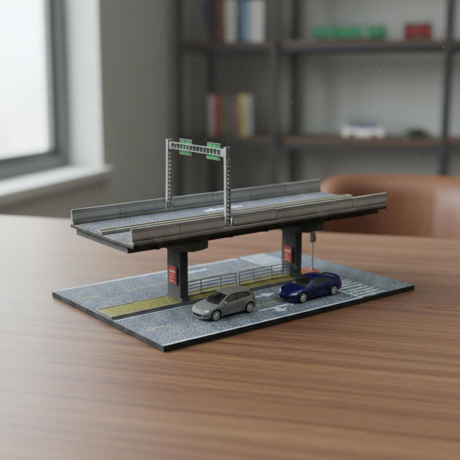 Mini Escena de Puente Diorama Maqueta Base Expositor con Señalización Barandillas y Estructuras en PVC y para Mostrar Tráfico y Estacionamiento a