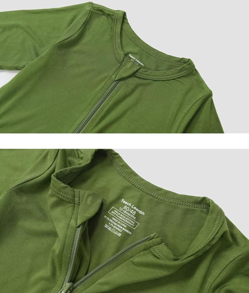 Teach Leanbh Baby Boys Girls 2 Pack Bamboo Viscose Pajamas with Mitten Cuffs 2 Way Zipper Long Sleeve Romper Sleep and Play - Image 2