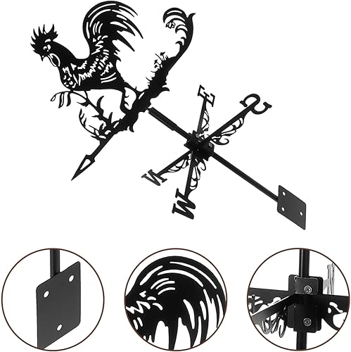 Miniatura 9 de Happyyami Paleta de viento de gallo en la azotea de la azotea, indicador de dirección del viento de metal retro, decoración de arte de jardín para