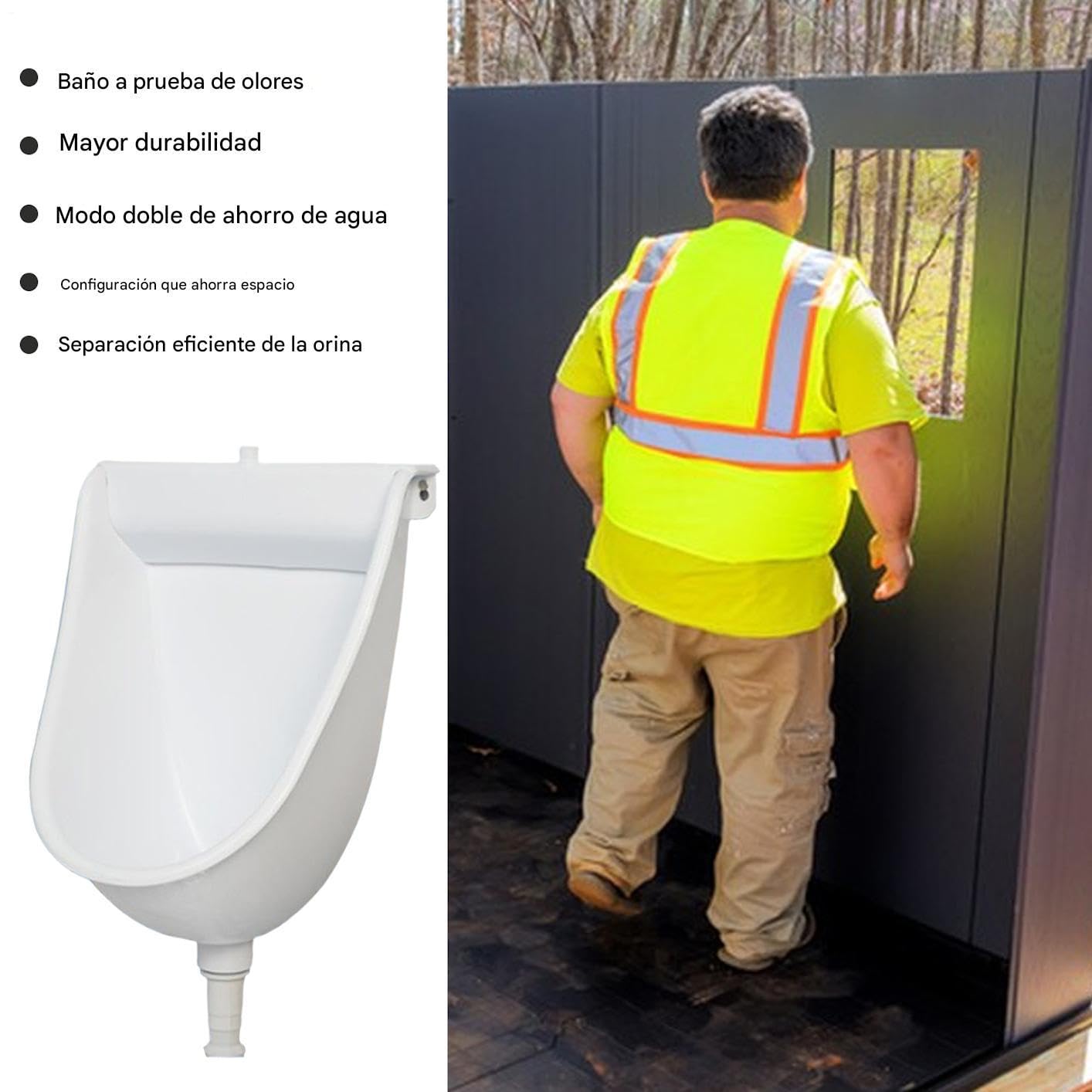 WC do montażu na ścianie, ścianka działowa z odprowadzaniem wody | Pisuar montowany, do użytku na zewnątrz, do domu, ogrodu, kampera, mieszkania, dla taty, chłopaka, dziadka