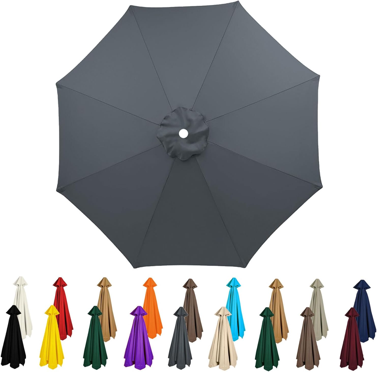 Patio Umbrella Replacement Canopy 8ft 9ft 10ft 11.4ft - Durable Outdoor Canopy with 8 Ribs for Garden, Deck, and Table Use - UV-Resistant & Waterproof Cover